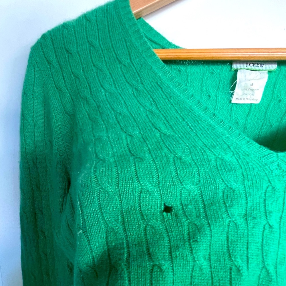 J. Crew Green Cashmere Blend V-Neck Sweater